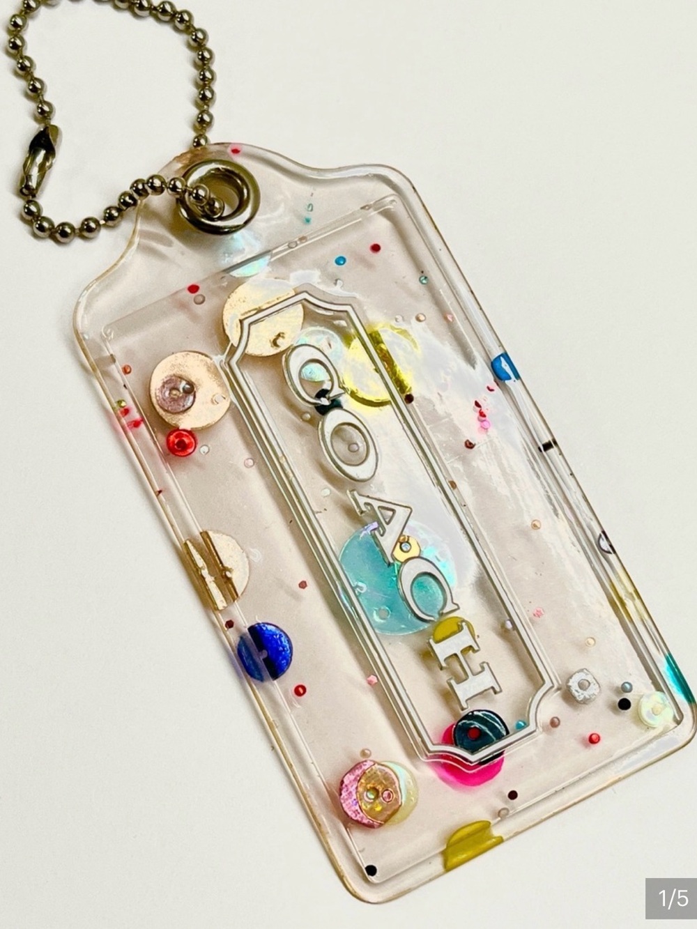 Coach Poppy Rare XL Confetti Clear Resin Hangtag Bag Charm Fob EUC